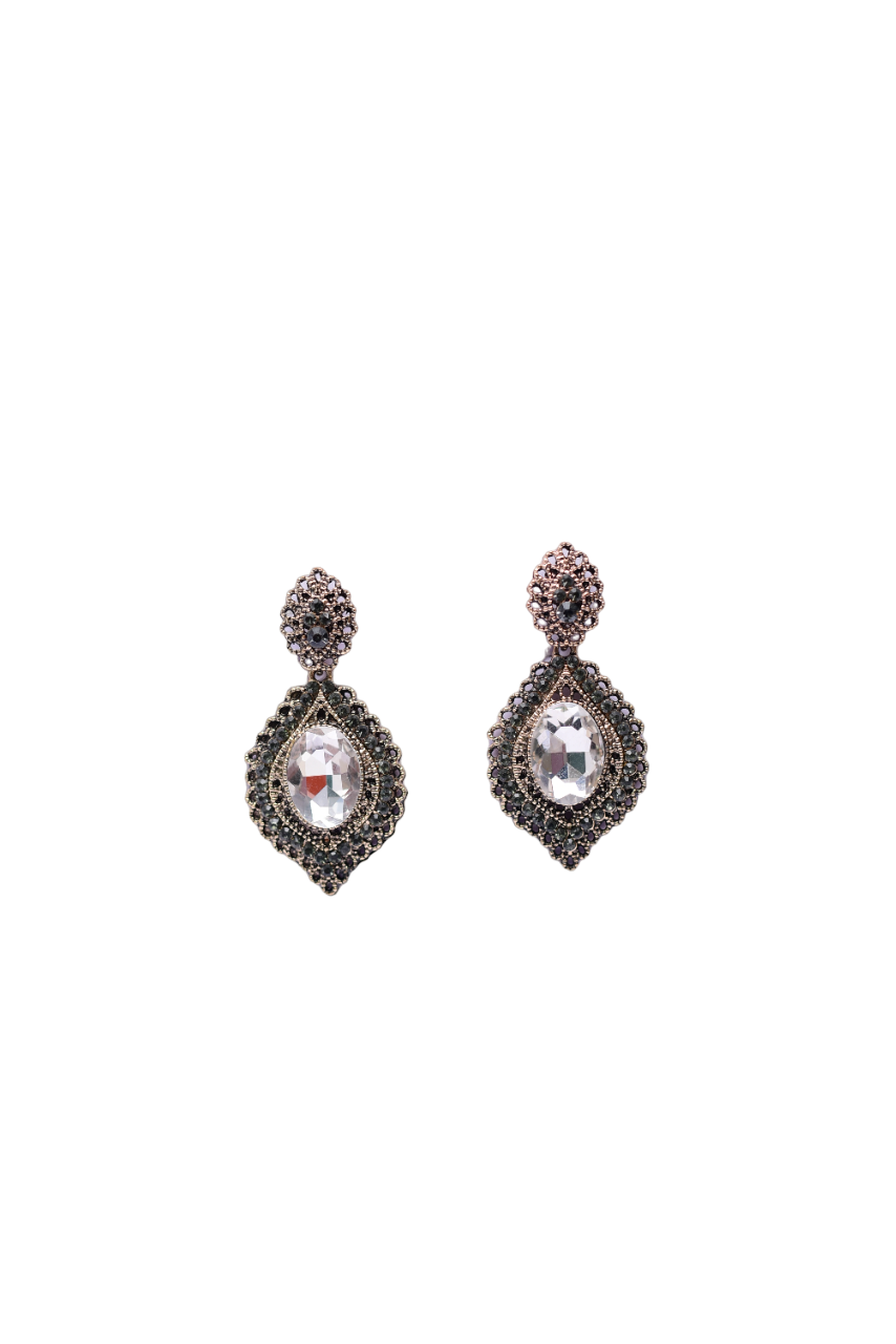 Namokriti Antique Black Stone Drop Earrings with White Crystal – Ethnic Party Wear for Women